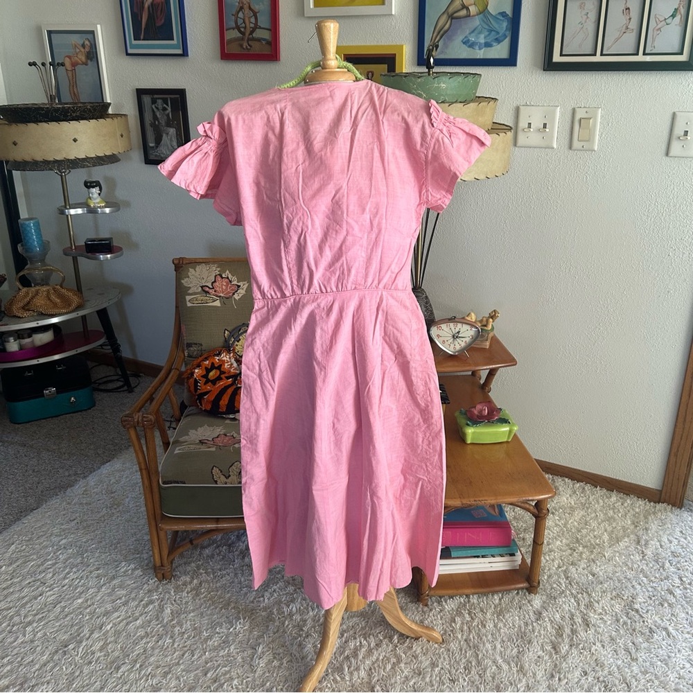 SOLD Vintage 1940s Dress I Pink Cotton Day Dress l M l 40s Pinup Rockabilly - Picture 3 of 6